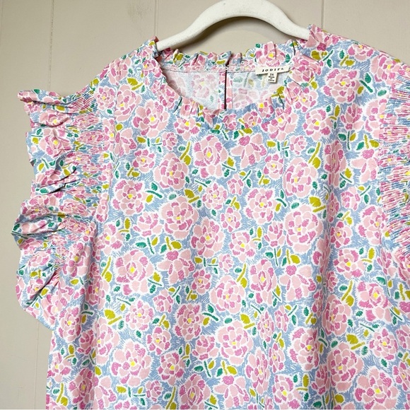 JODIFL Flutter Sleeve Top 3X pink floral ruffle blouse boxy high neck plus size - Picture 2 of 11